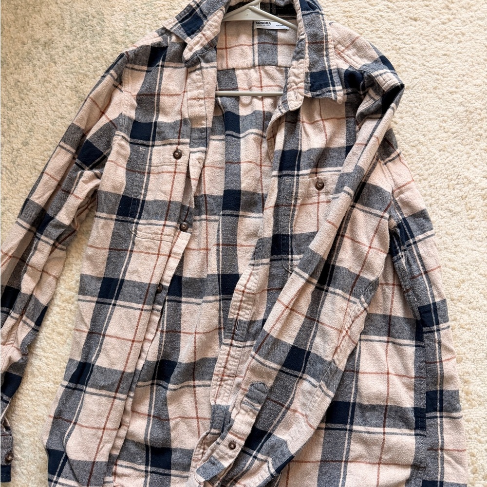 Sonoma Men's Casual Plaid Shirt in Navy and Beige